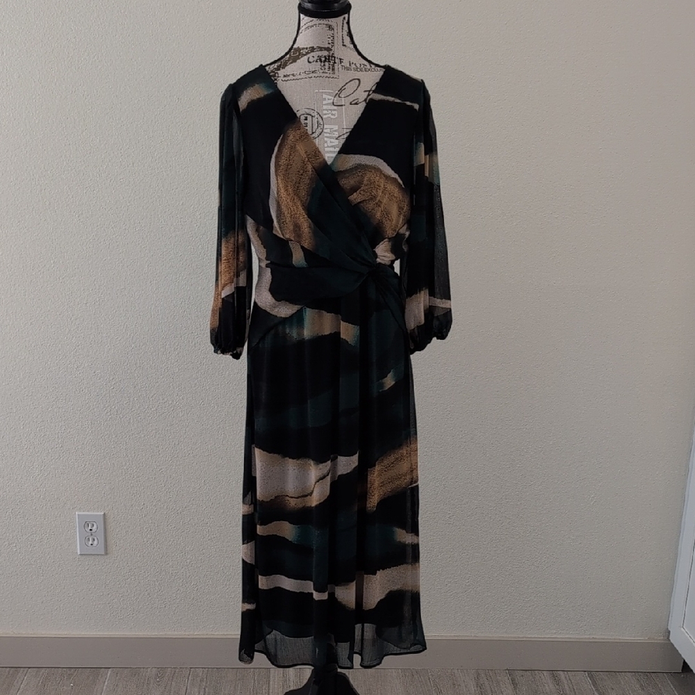 DKNY Black and Brown Long Sleeve Dress